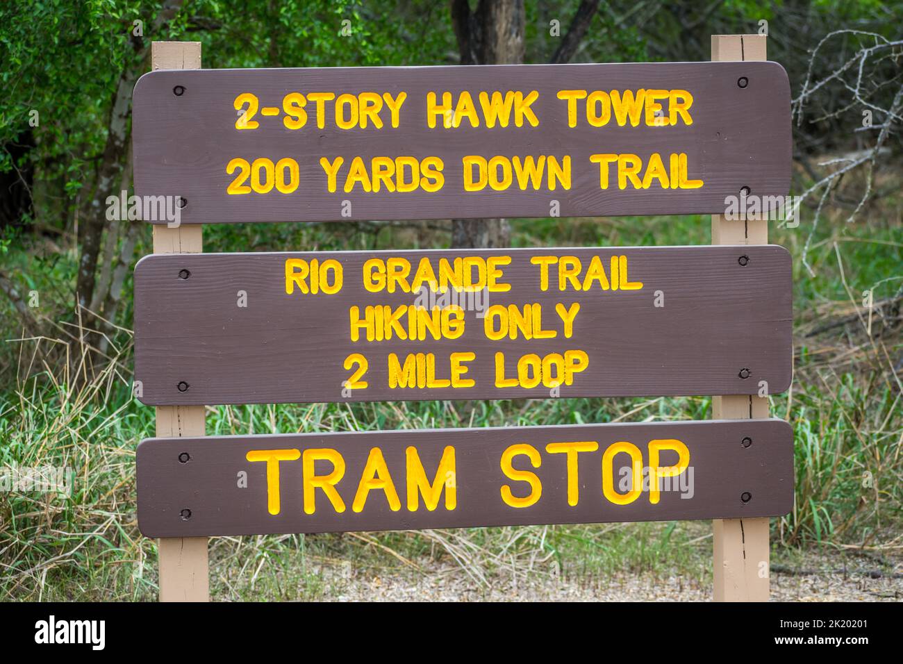 A description board for the trails in Rio Grande Valley SP, Texas Stock Photo