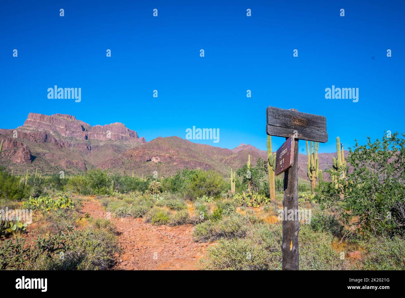 A description board for the trails in Apache Trail, Arizona Stock Photo
