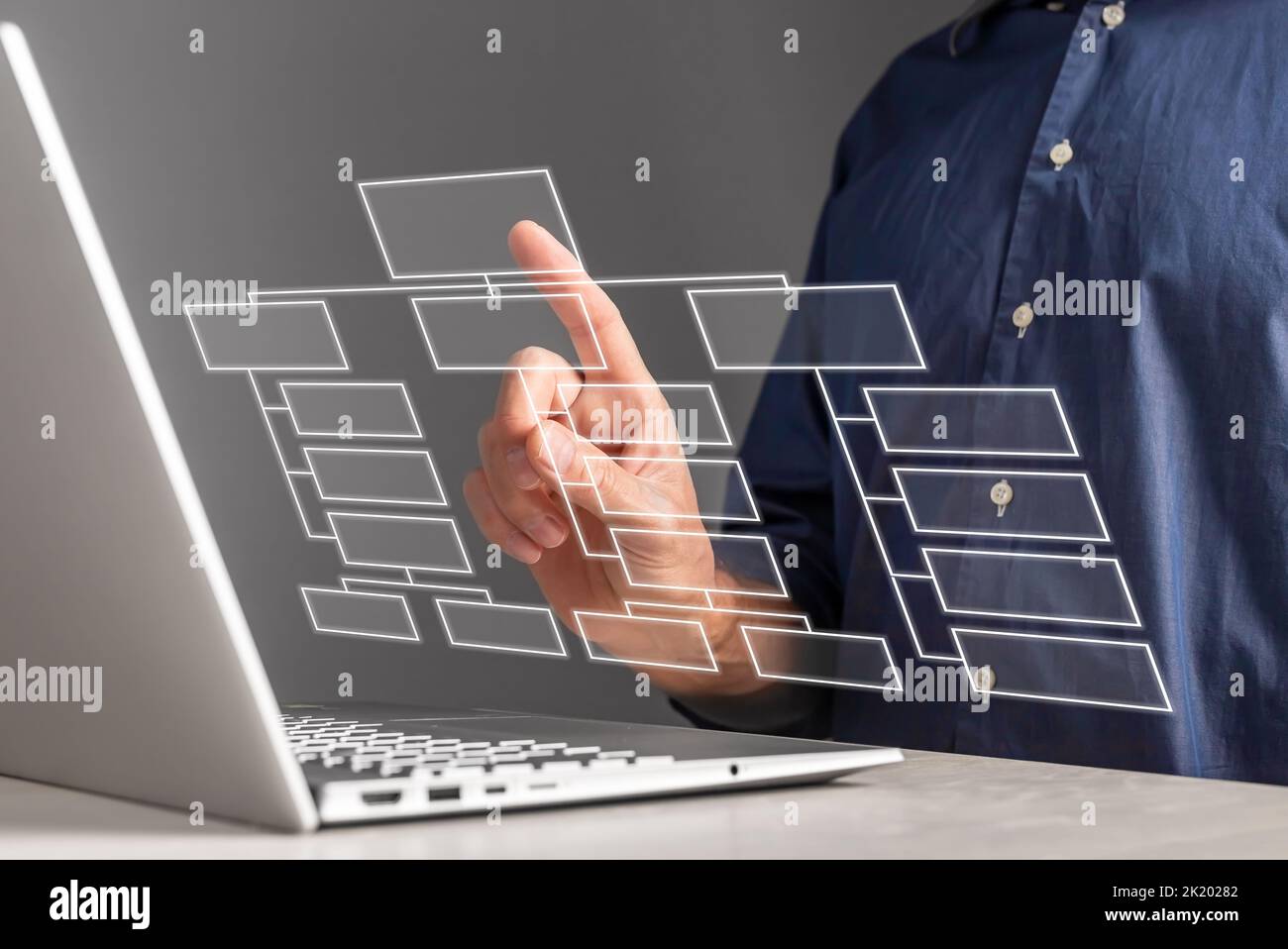 Business digital flowchart, scheme. Abstract strategy, work organization, analysis, innovation project concept. High quality photo Stock Photo