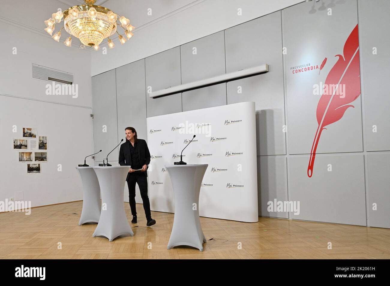 Vienna, Austria. 21st Sep, 2022. The independent federal presidential candidate Dominik Wlazny (Marco Pogo) invites you to a press conference and presents his personal committee. Personalities from a wide variety of fields support Dominik Wlazny in his candidacy for the highest office in the state. Credit: Franz Perc/Alamy Live News Stock Photo