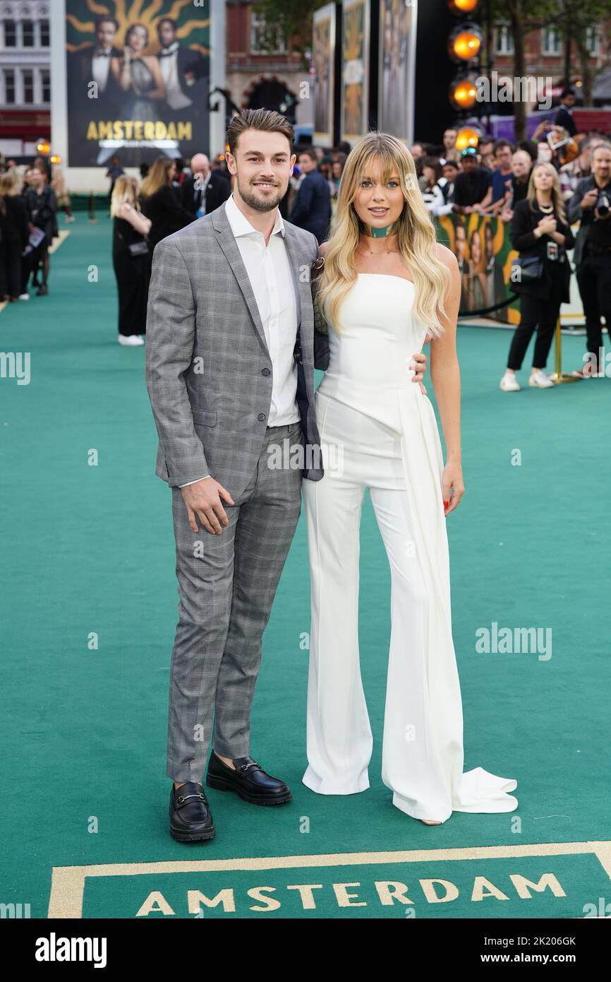 Andrew Le Page and Tasha Ghouri attends the European premiere of Amsterdam at the Odeon Luxe Leicester Square, London. Picture date: Wednesday September 21, 2022. Stock Photo