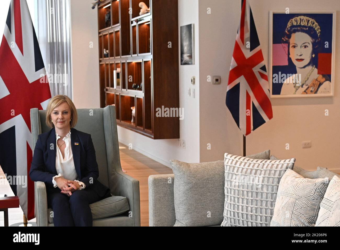 Prime Minister Liz Truss before a bilateral with Prime Minister Jugnauth, of Mauritius during her visit to the US to attend the 77th UN General Assembly. Picture date: Wednesday September 21, 2022. Stock Photo