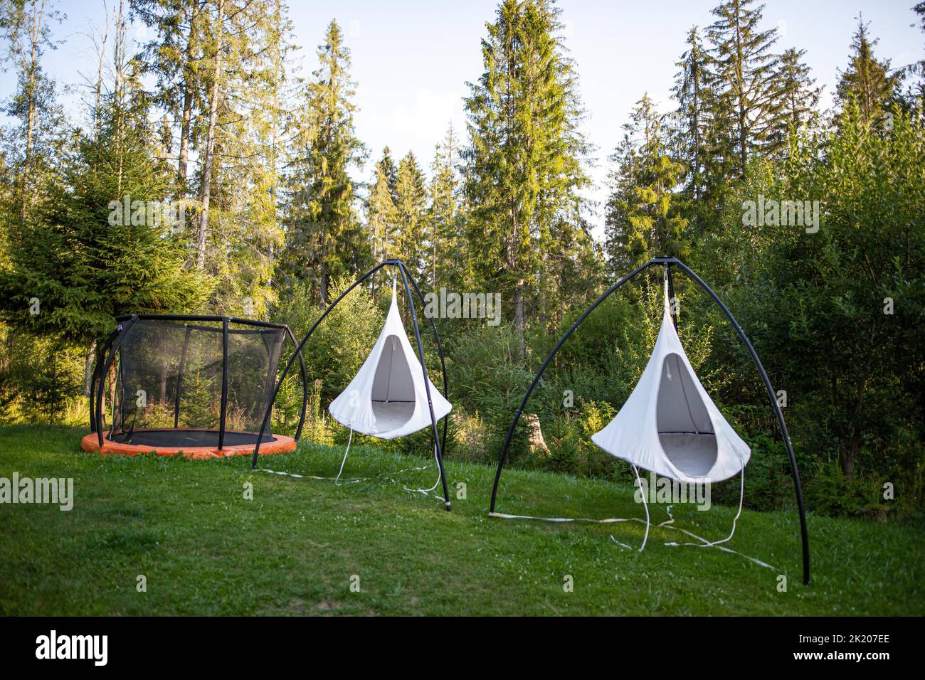 Trampoline Pod White pod resort hi-res stock photography and images - Alamy