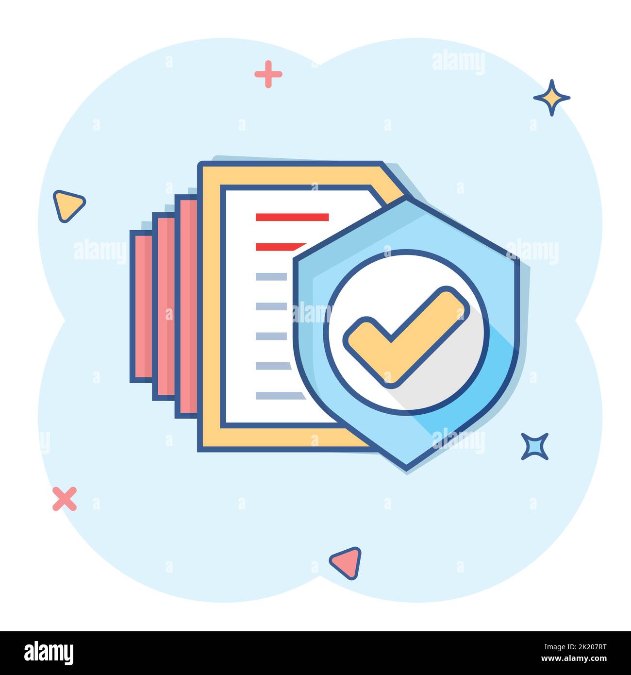 Insurance policy icon in comic style. Report vector cartoon ...