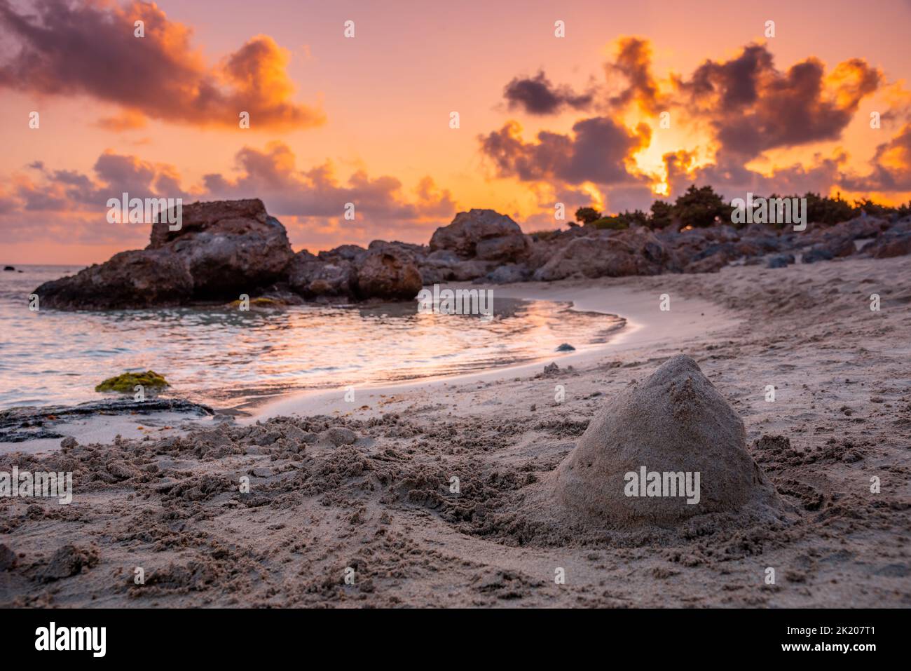 The popular sandy beach of Kedrodasos near Elafonisi, Chania, Crete, Greece. Stock Photo