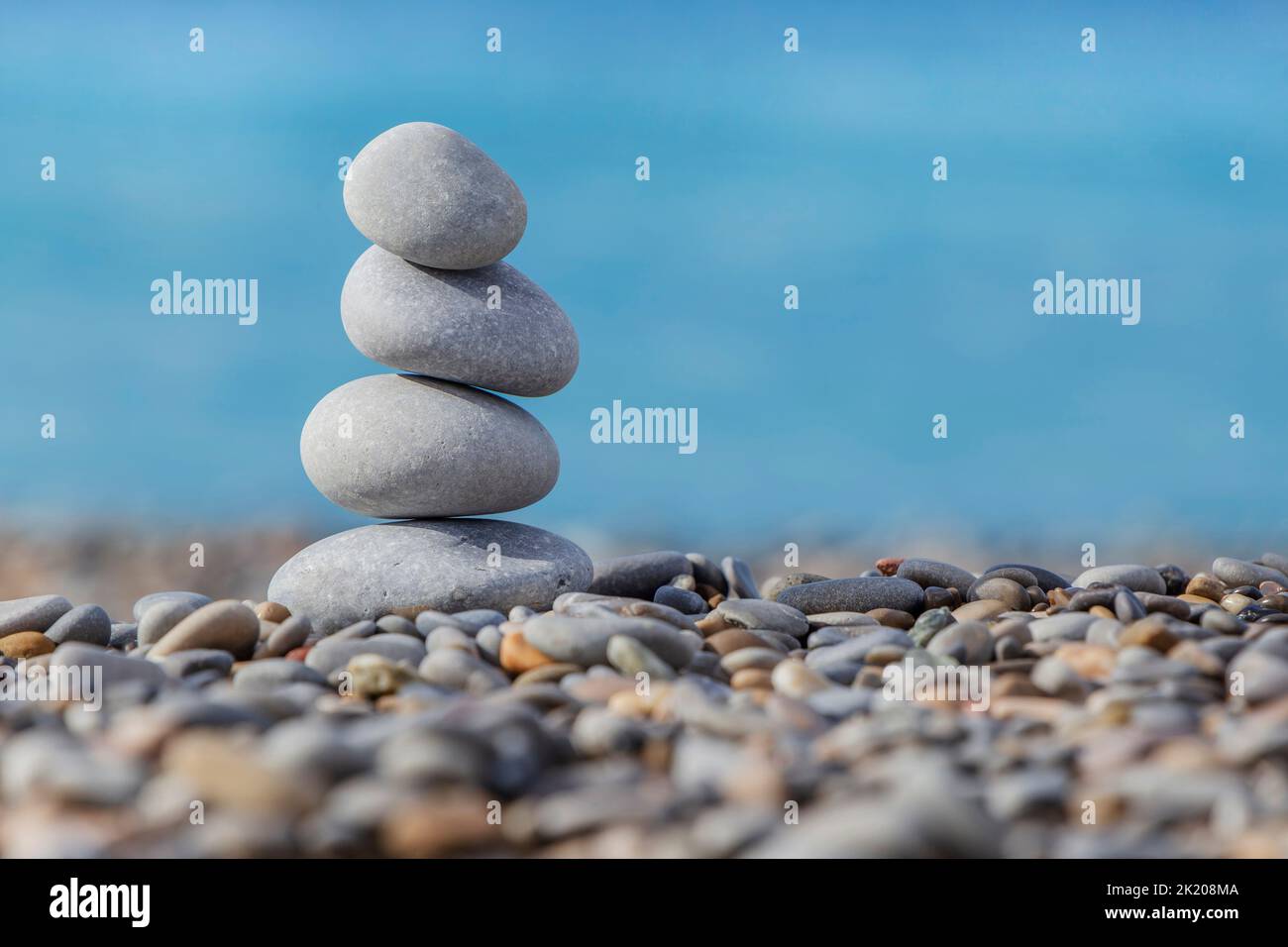 pebble tower on beach in Nice in France Stock Photo