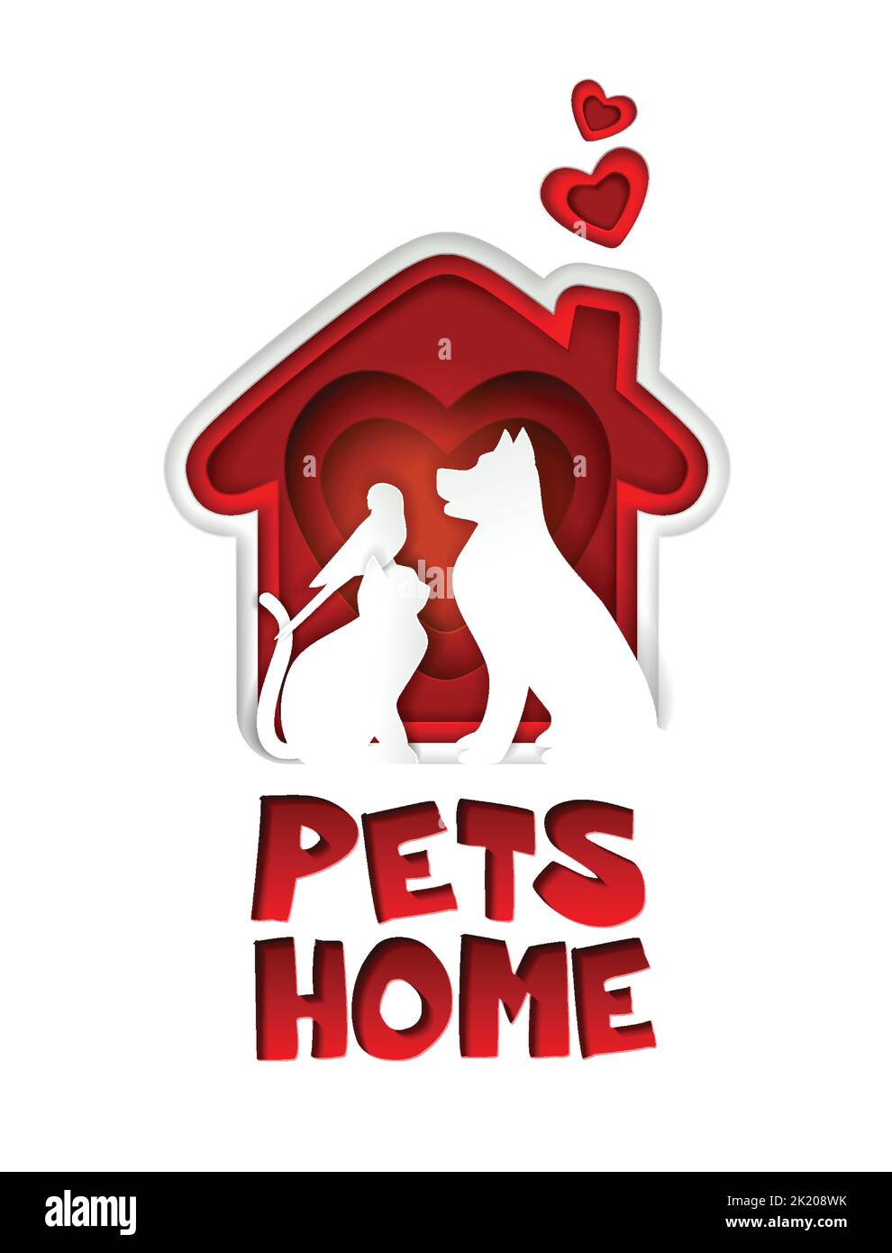 Pets home logo vector paper cut design template Stock Vector