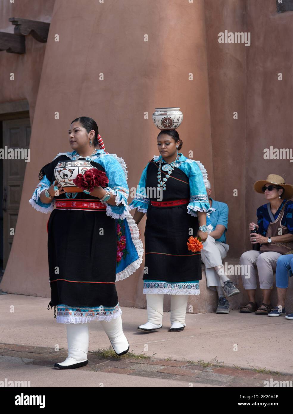 Native American embers of the Zuni Olla Maidens from the Zuni Pueblo near Gallup, New Mexico, perform in a public event in Santa Fe, New Mexico. Stock Photo