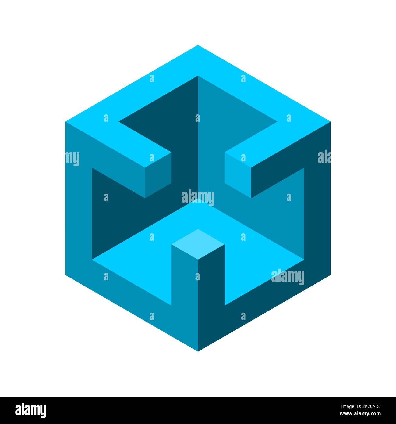 Blue abstract 3D cube object. Architectural feature with beams. Isometric projection. Real estate, building, construction industry. Room walls. Vector Stock Vector