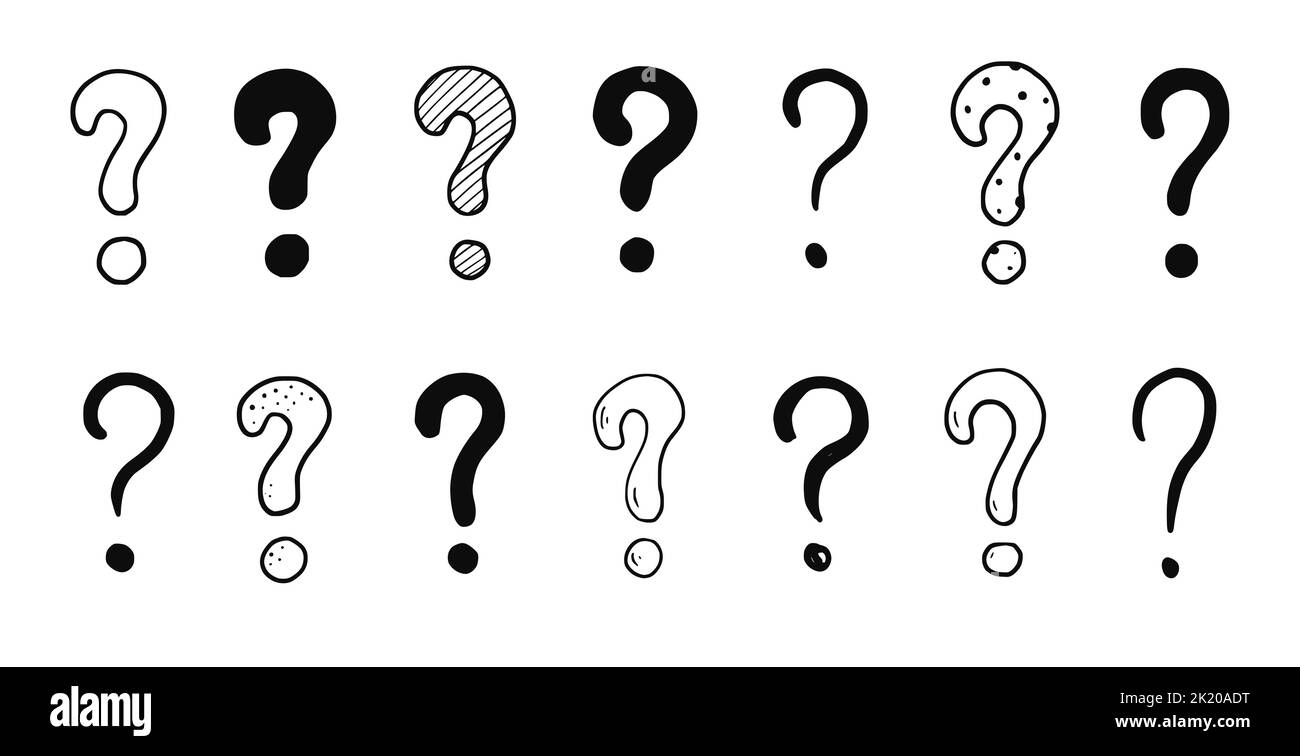 Doodle question sign mark set. Hand drawn sketch style ask sign, question mark. Isolated vector illustration. Stock Vector