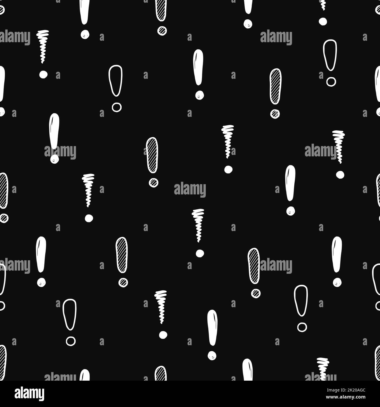 Hand drawn exclamation mark seamless pattern. Scribble doodle