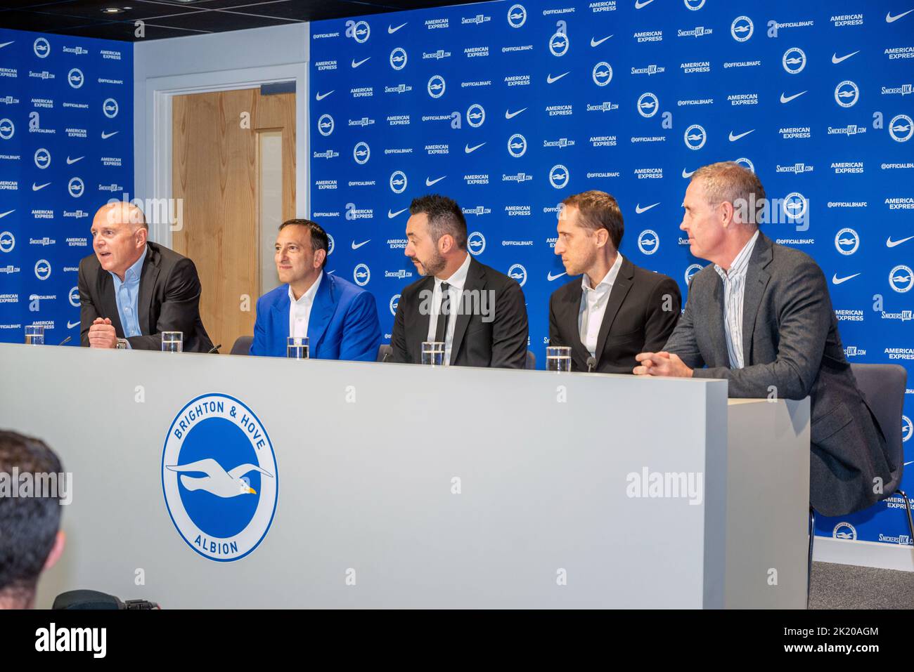 Brighton, September 20th 2022: Brighton and Hove Albion FC's new manager Roberto de Zerbi is introduced to the press this afternoon at the club's trai Stock Photo