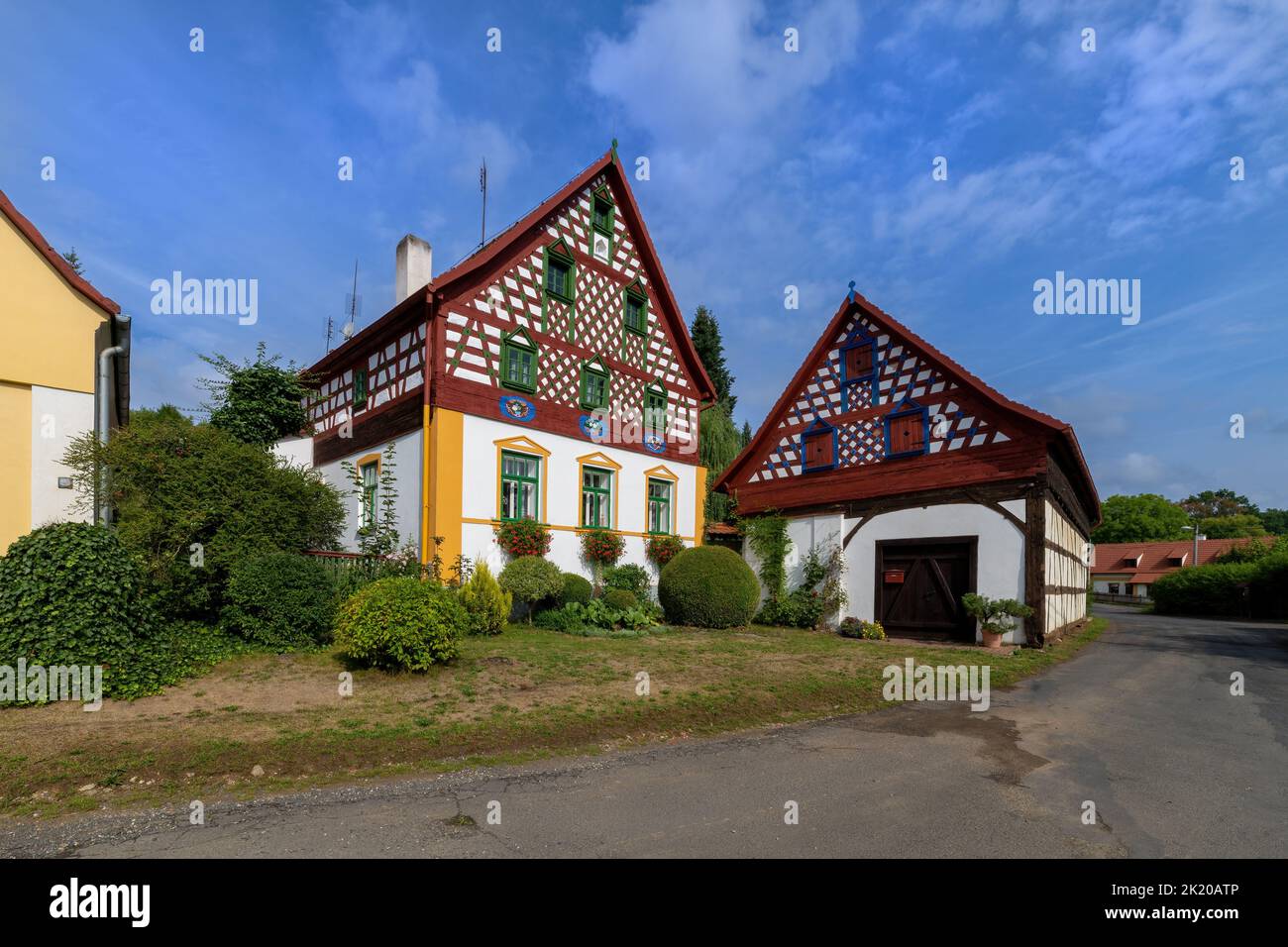 Outdoor museum in Doubrava near historical city Cheb - folk architecture frame house - Czech Republic, Europe - Stock Image
