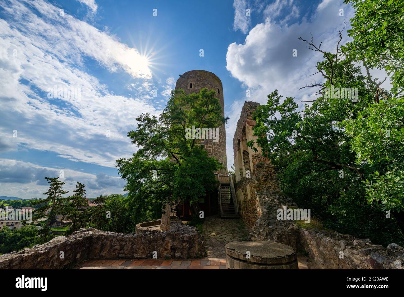 Castle Zebrak - probably the oldest aristocratic castle in the Czech Republic with two round towers. - Stock Image