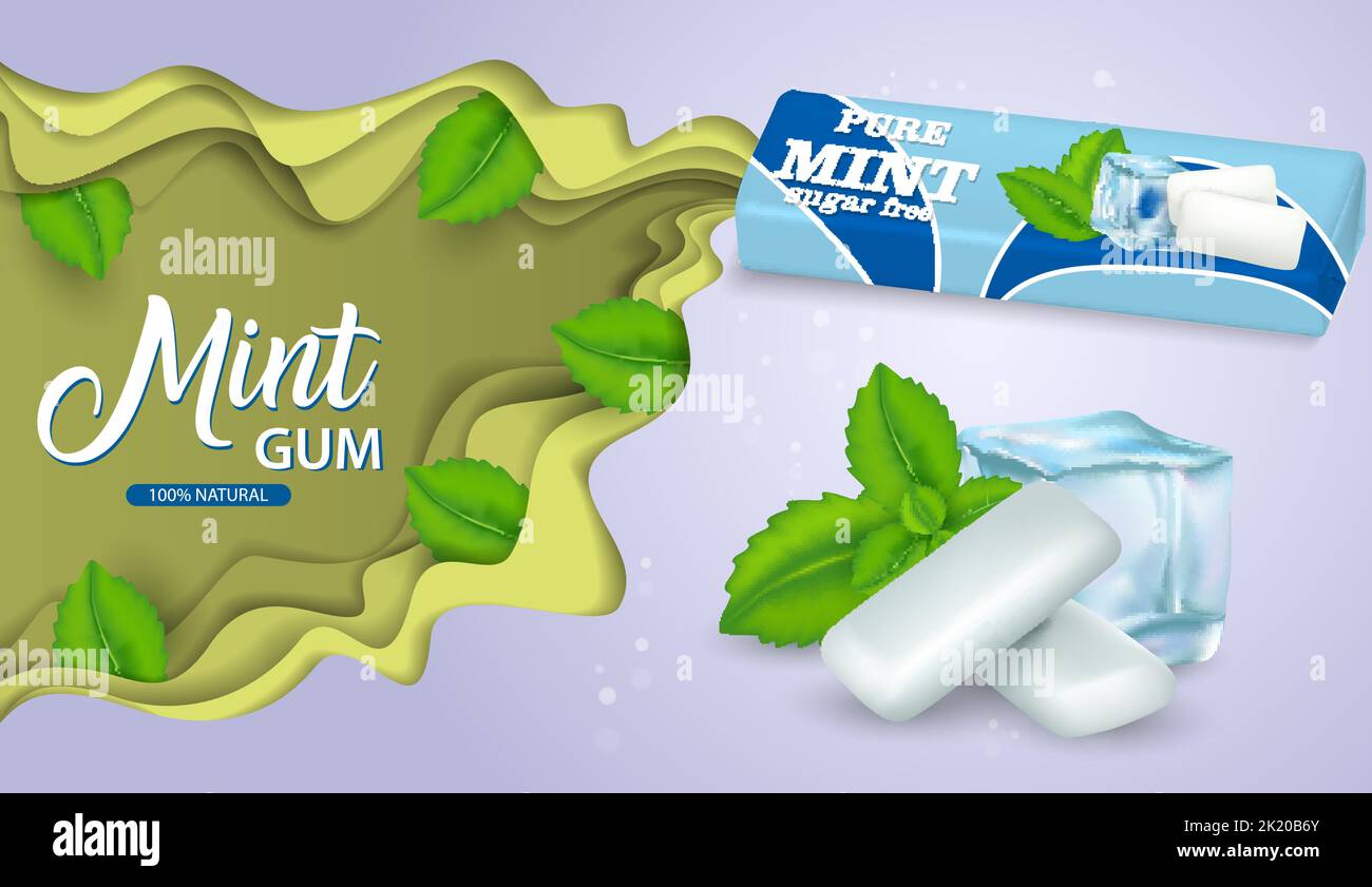 Mint chewing gum vector paper cut poster template Stock Vector Image