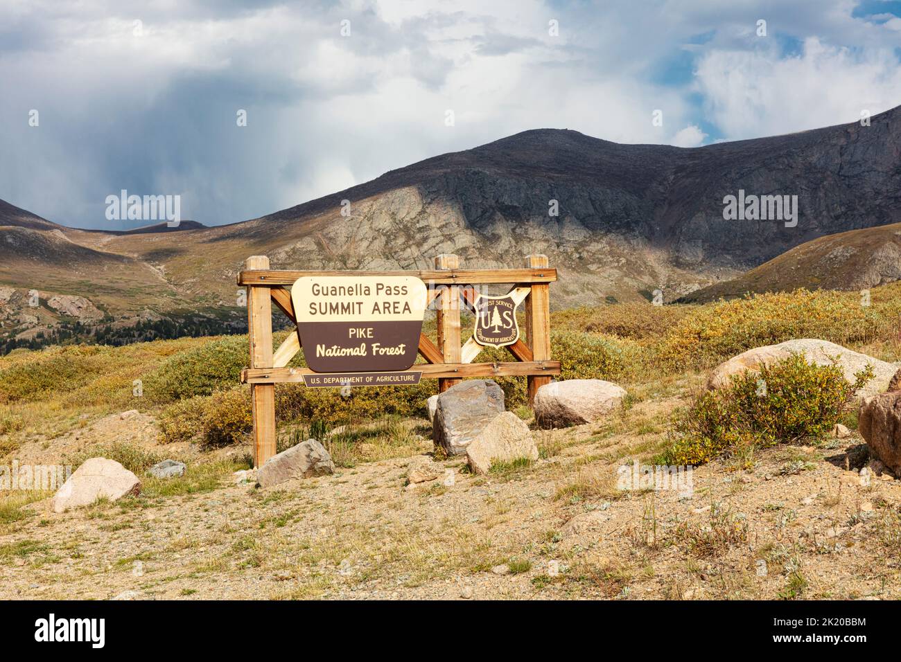 Guanella Pass Summit Area sign, Pike National Forest, Colorado Stock Photo
