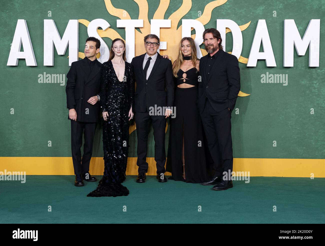 Director David O. Russell with cast members Rami Malek, Andrea Riseborough, Margot Robbie and Christian Bale attend the European premiere of the film 'Amsterdam', in London, Britain September 21, 2022. REUTERS/Tom Nicholson Stock Photo