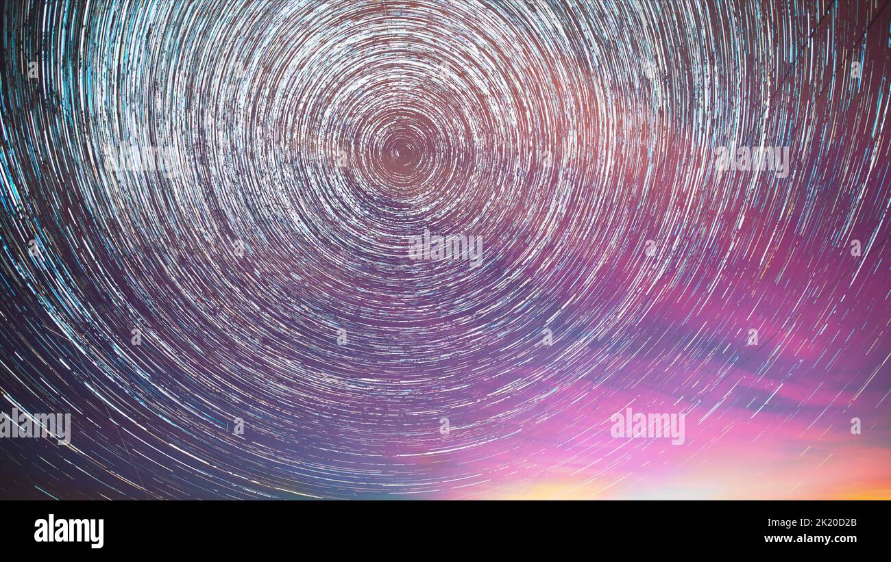 Flight Of Fancy. Amazing Star Trails On Night Sky Background. Bright ...
