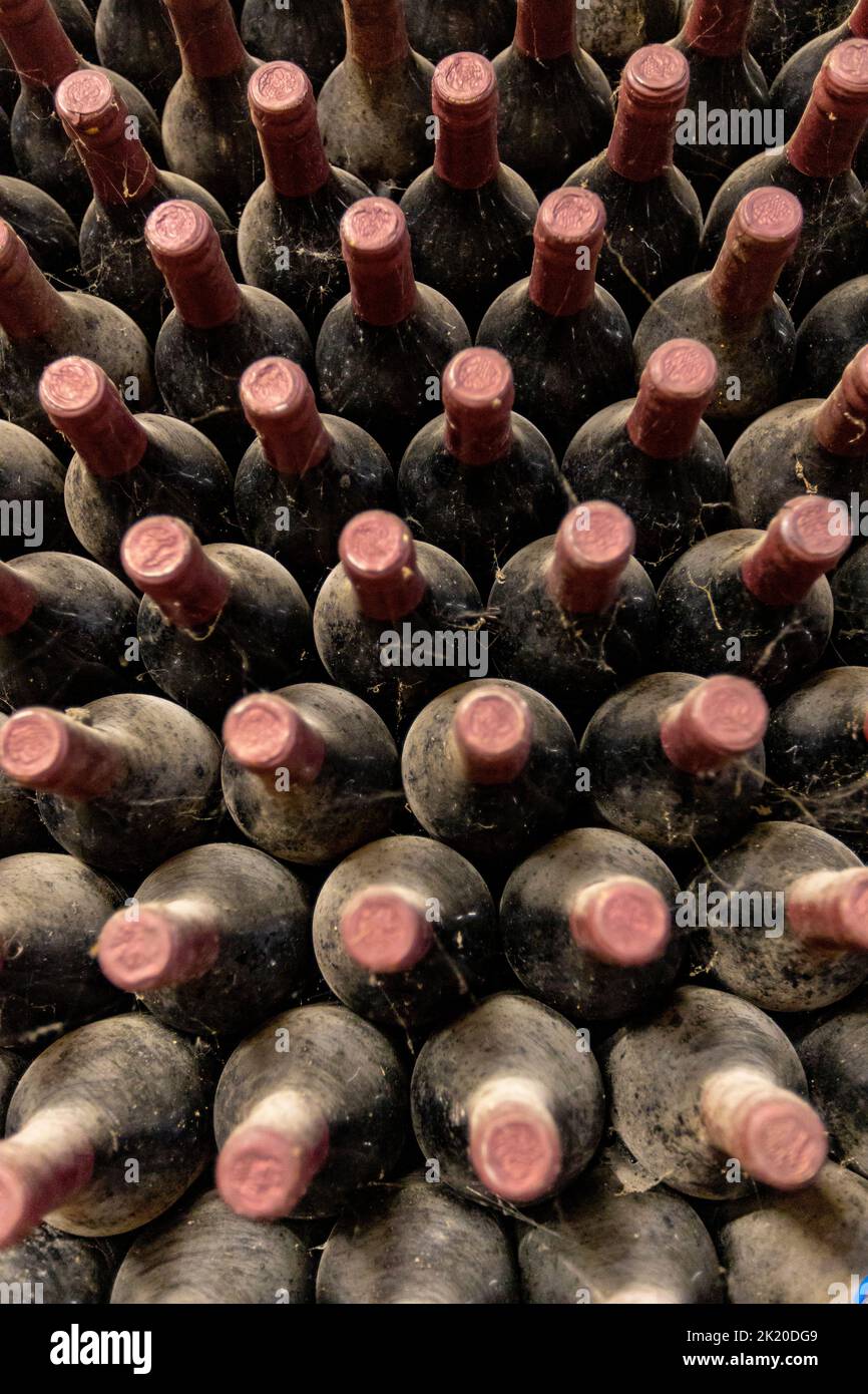 Closeup of the archive wine bottles Stock Photo