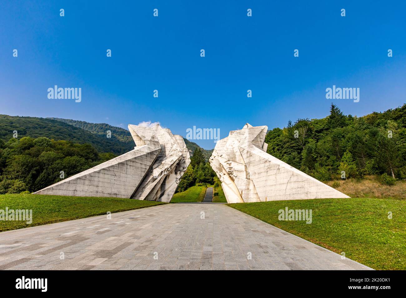 Detail of memorial World War Two monument Kadinjaca in Serbia Stock Photo