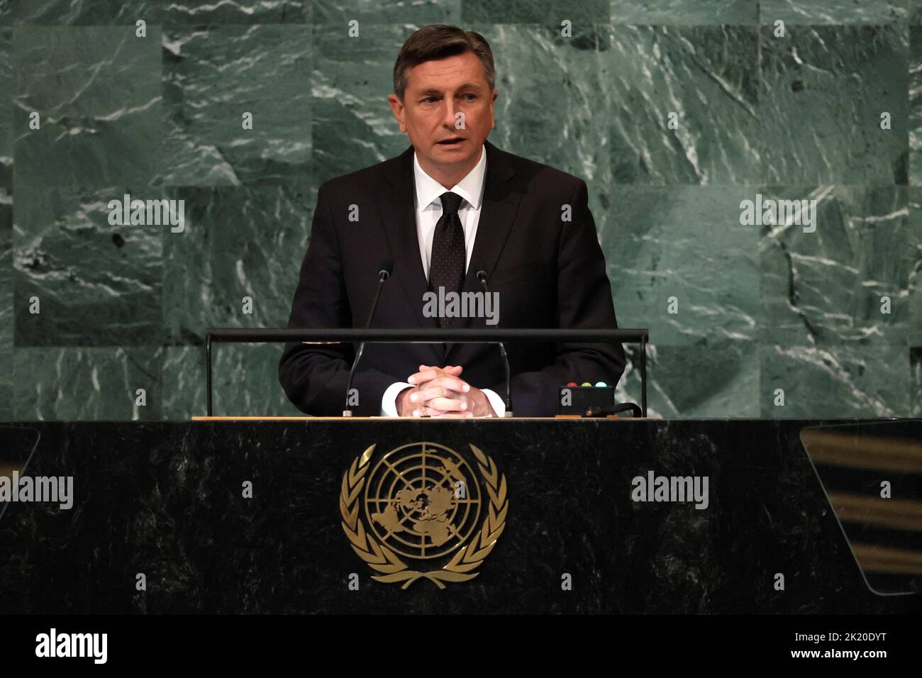 Slovenia's President Borut Pahor addresses the 77th Session of the United Nations General Assembly at U.N. Headquarters in New York City, U.S., September 21, 2022. REUTERS/Brendan McDermid Stock Photo