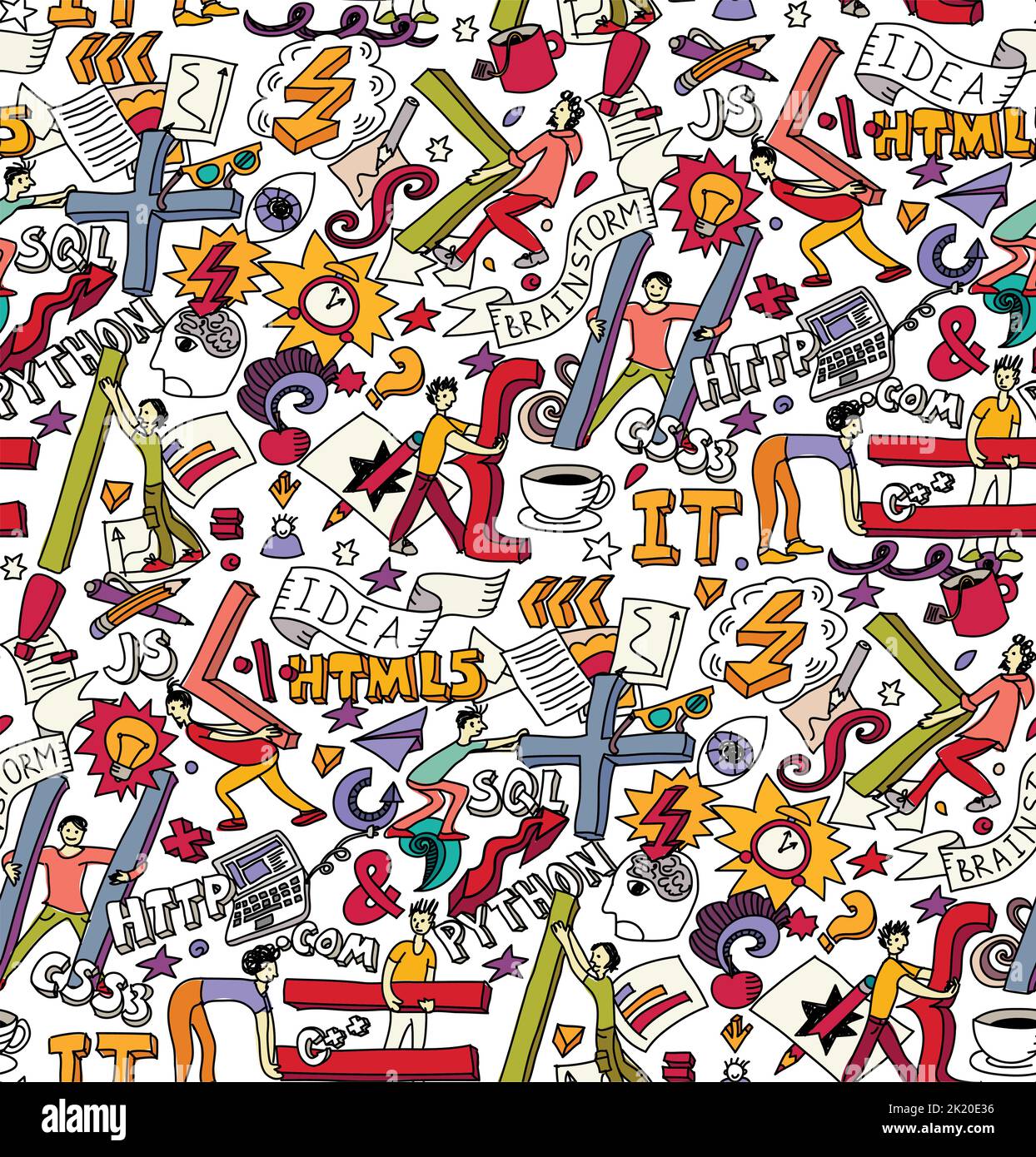 Team it-specialists working with code people and sybmboll seamless pattern Stock Vector