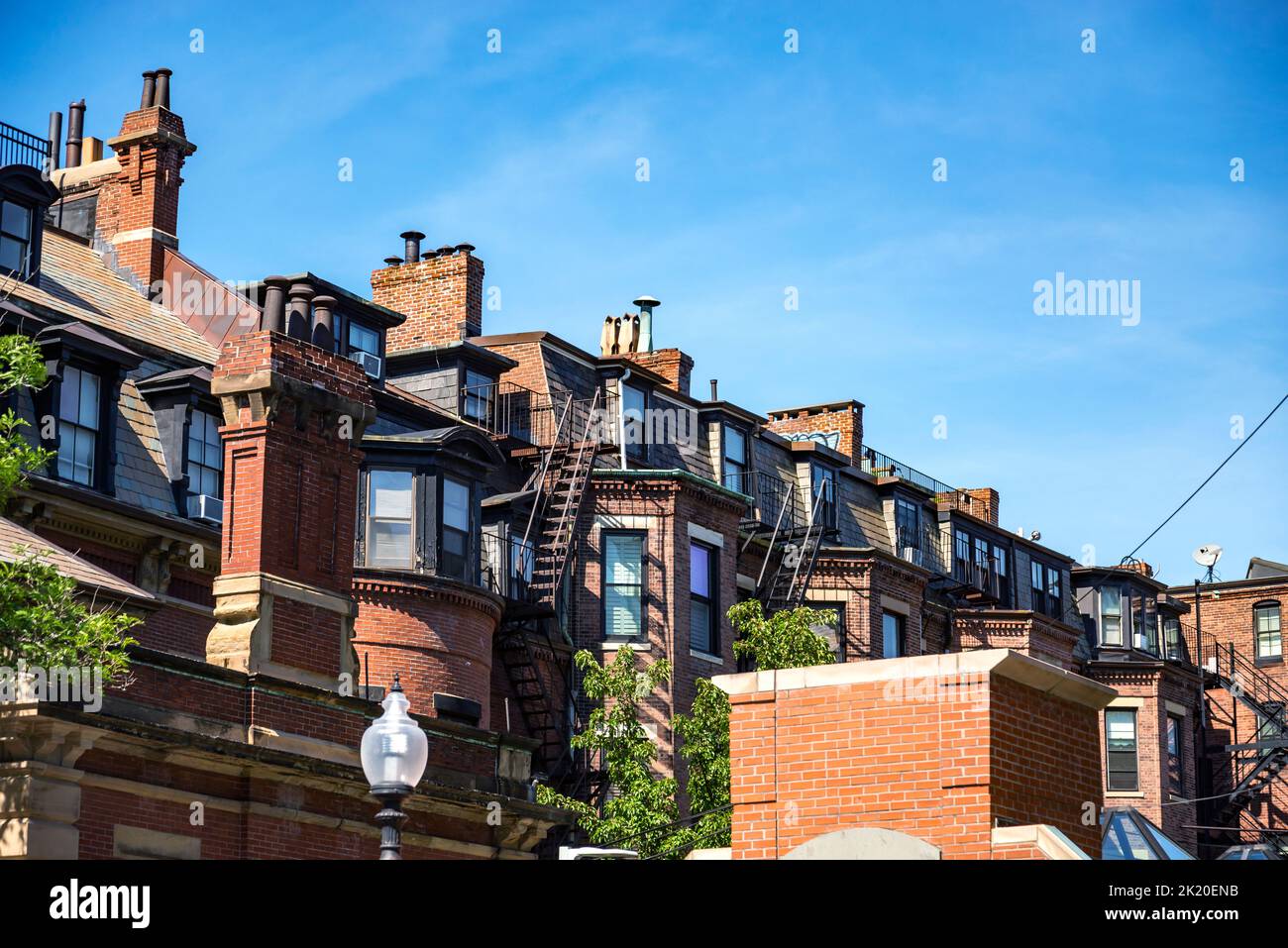 facade view of old apartment building in Boston MA, USA Stock Photo