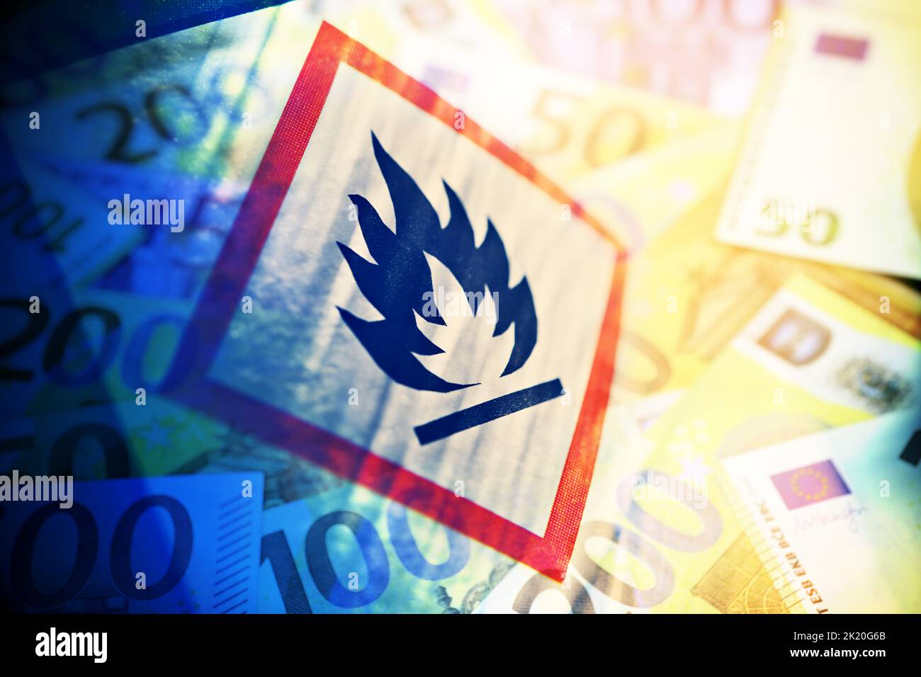 Label With Gas Symbol And Banknotes, Symbol Photo Gas Crisis Stock Photo