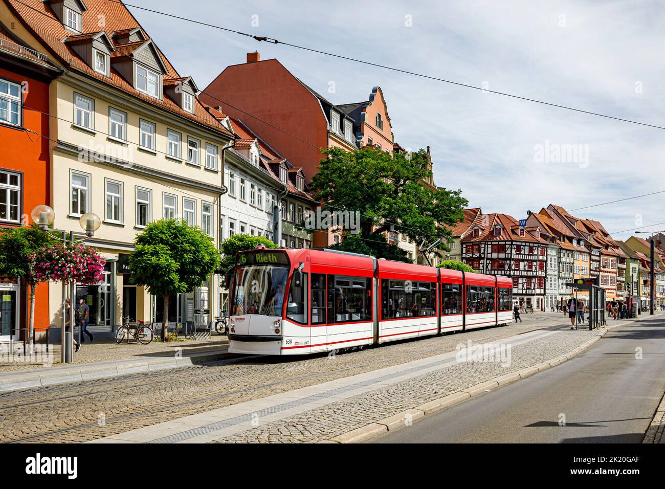 Modern Streetcar Of Erfurt Transport Company At Dompltz In Erfurt, Thuringia, Germany, Europe Stock Photo