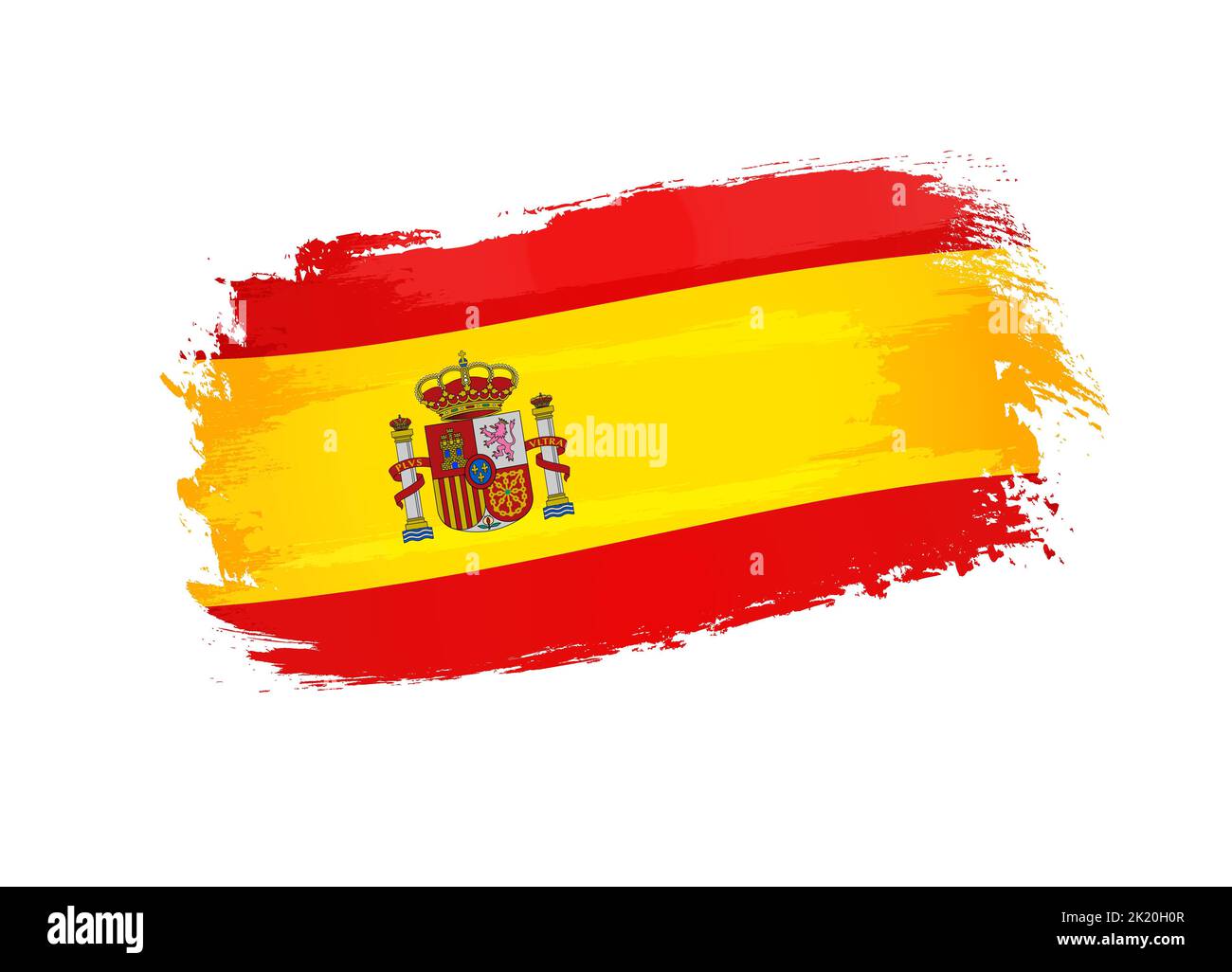 Spain flag made in textured brush stroke. Patriotic country flag isolated on white background for National Day of Spain, October 12. Vector banner Stock Vector