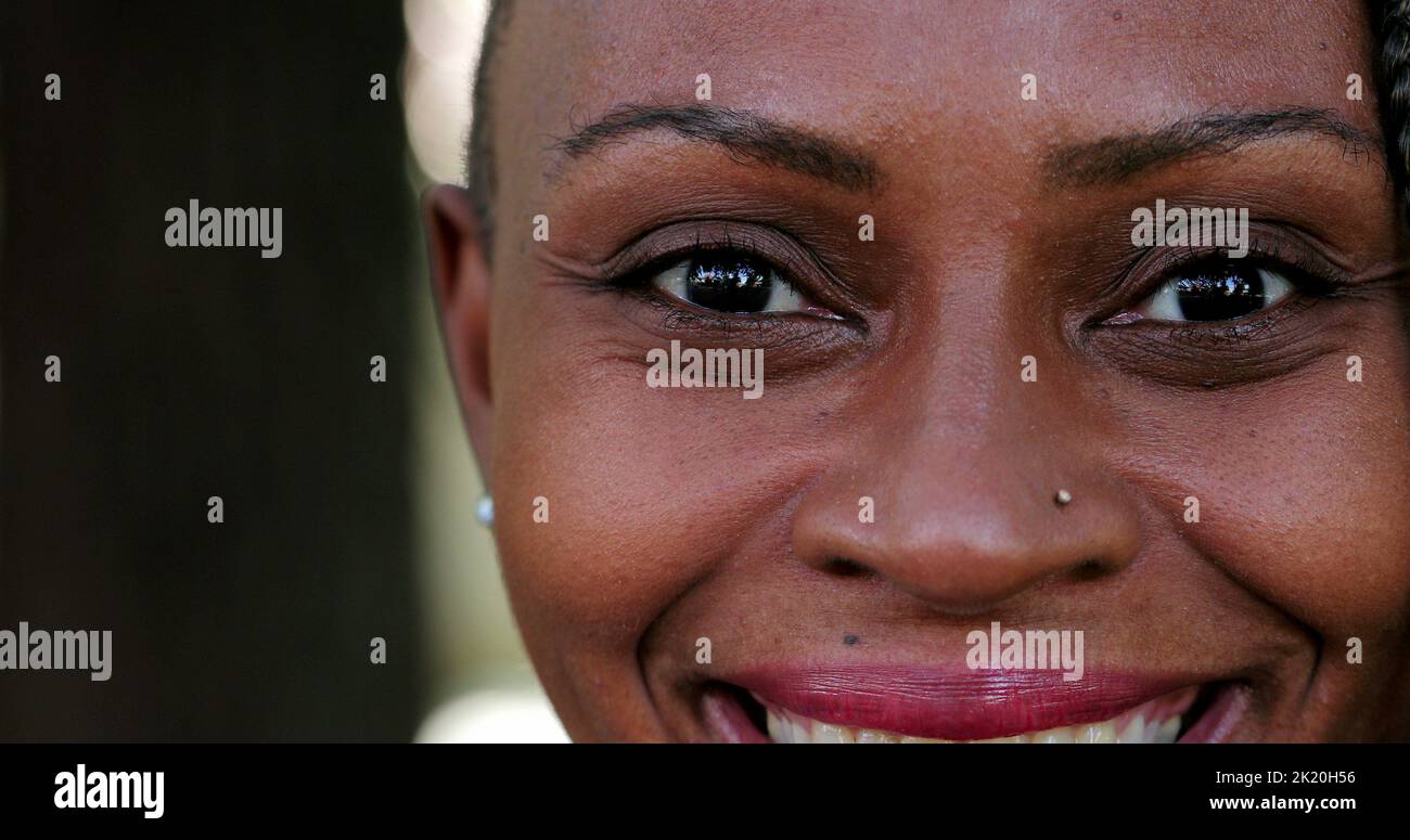 African woman smiling macro close-up face Stock Photo - Alamy