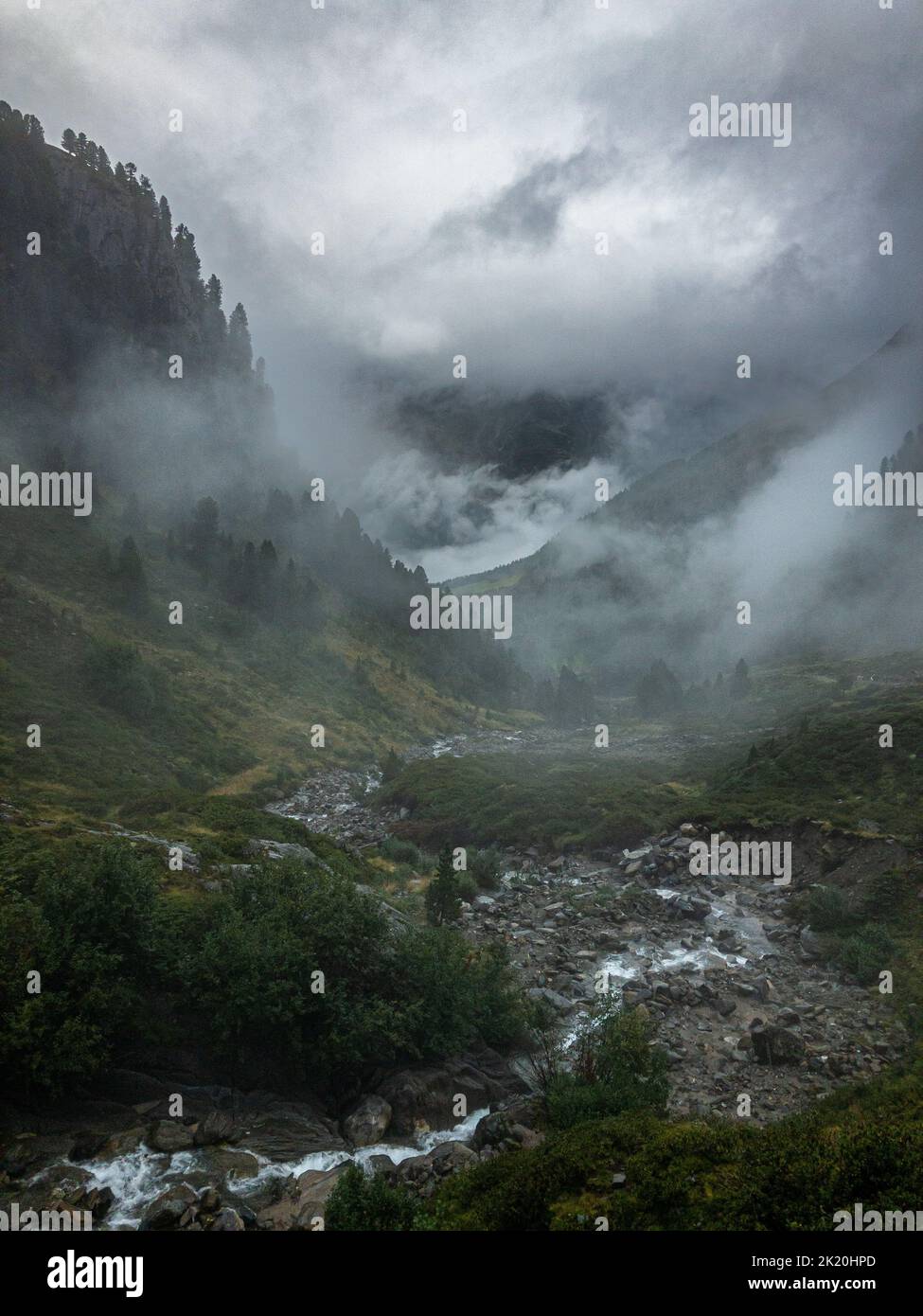 Sellrain Alps in fog and rain, Austri Stock Photo