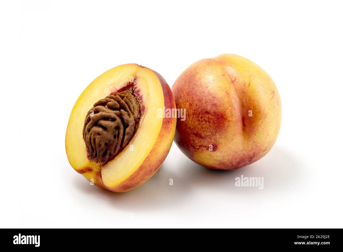 Peach isolated on white background, ripe whole and sliced peach Stock ...