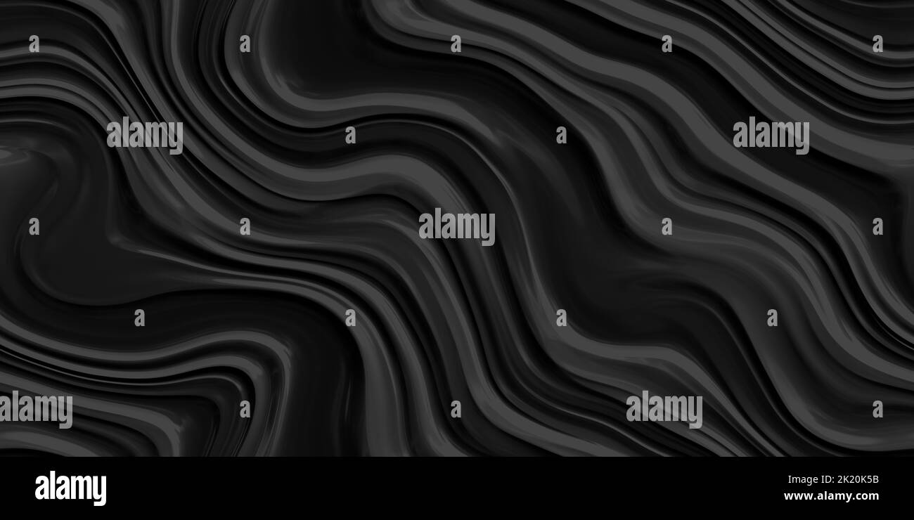 Seamless minimal black abstract glossy soft waves background texture. Elegant wavy carved marble