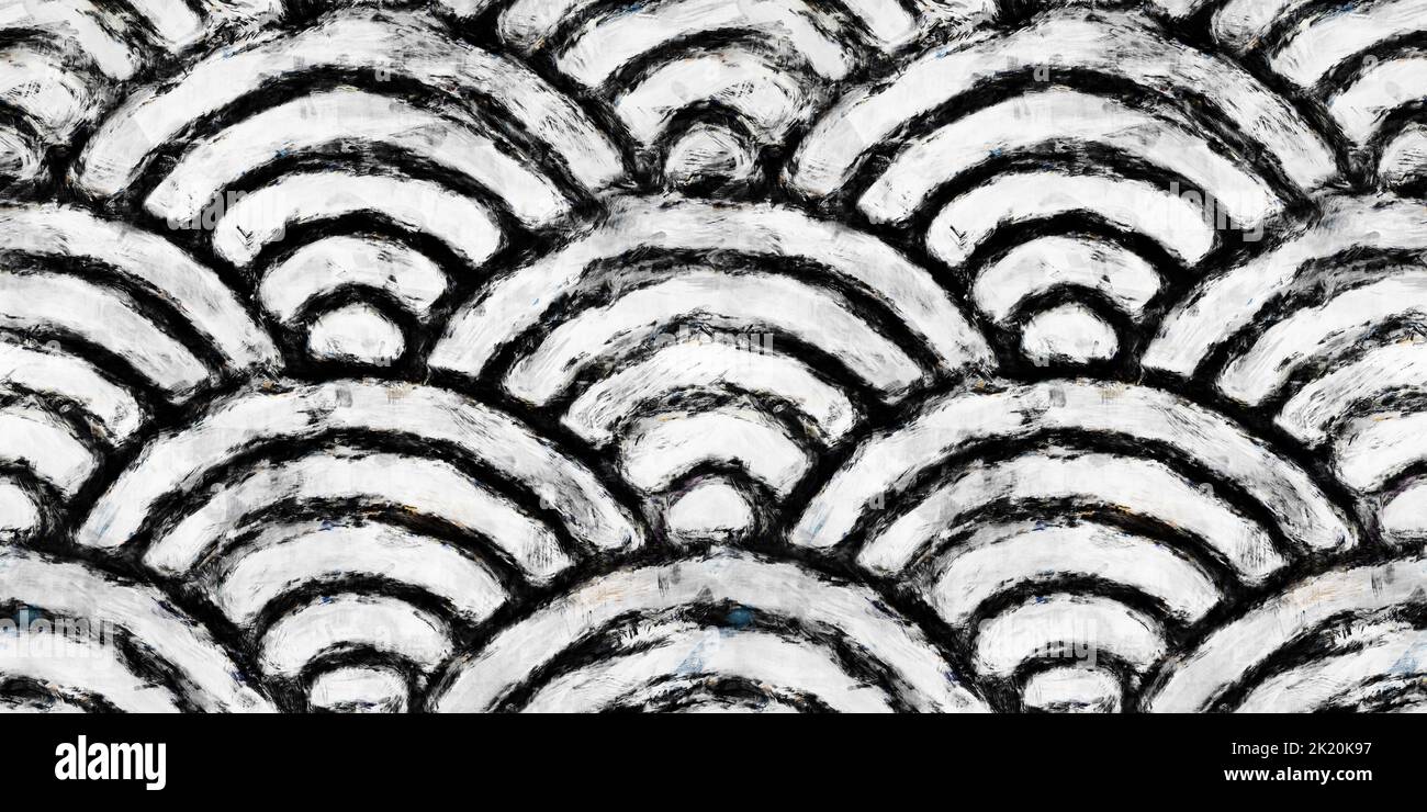 Seamless painted japanese seigaiha sea waves, a black and white