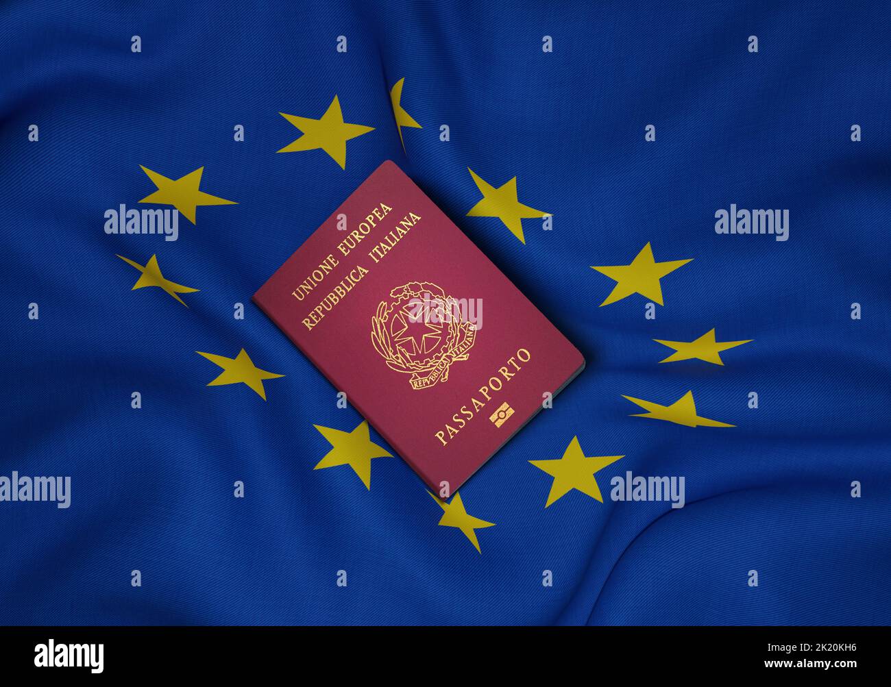 Italy passport with European Union flag in background, An Italian