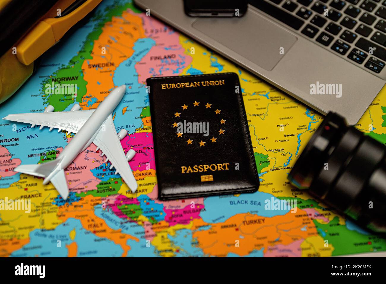 European Union passport on Europe map. Travel concept Stock Photo Alamy