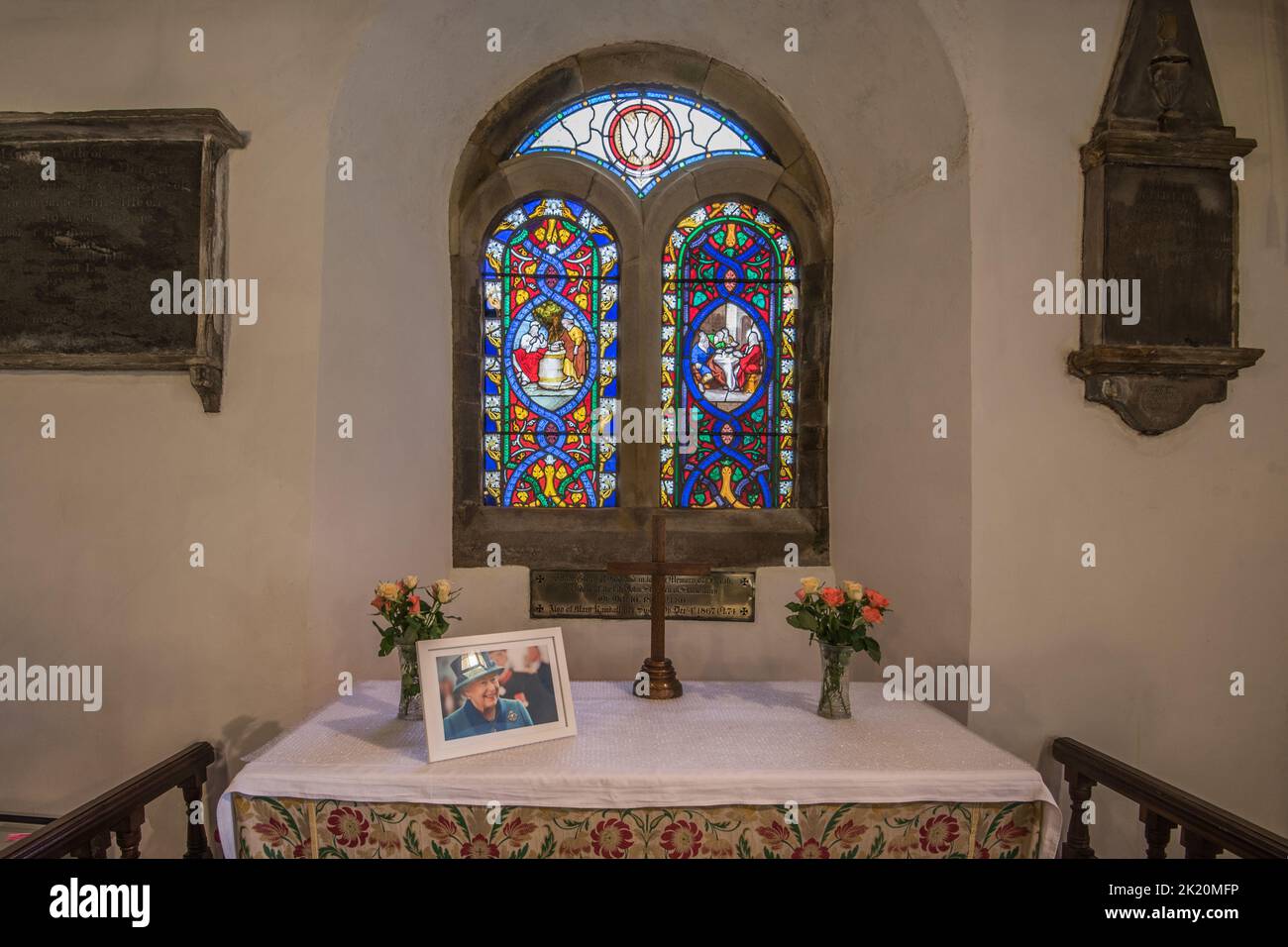St Leonard's is both a pretty & historic church in the hamlet of Chapel le dale,Yorkshire Dales National Park.It has beautiful stained glass windows. Stock Photo