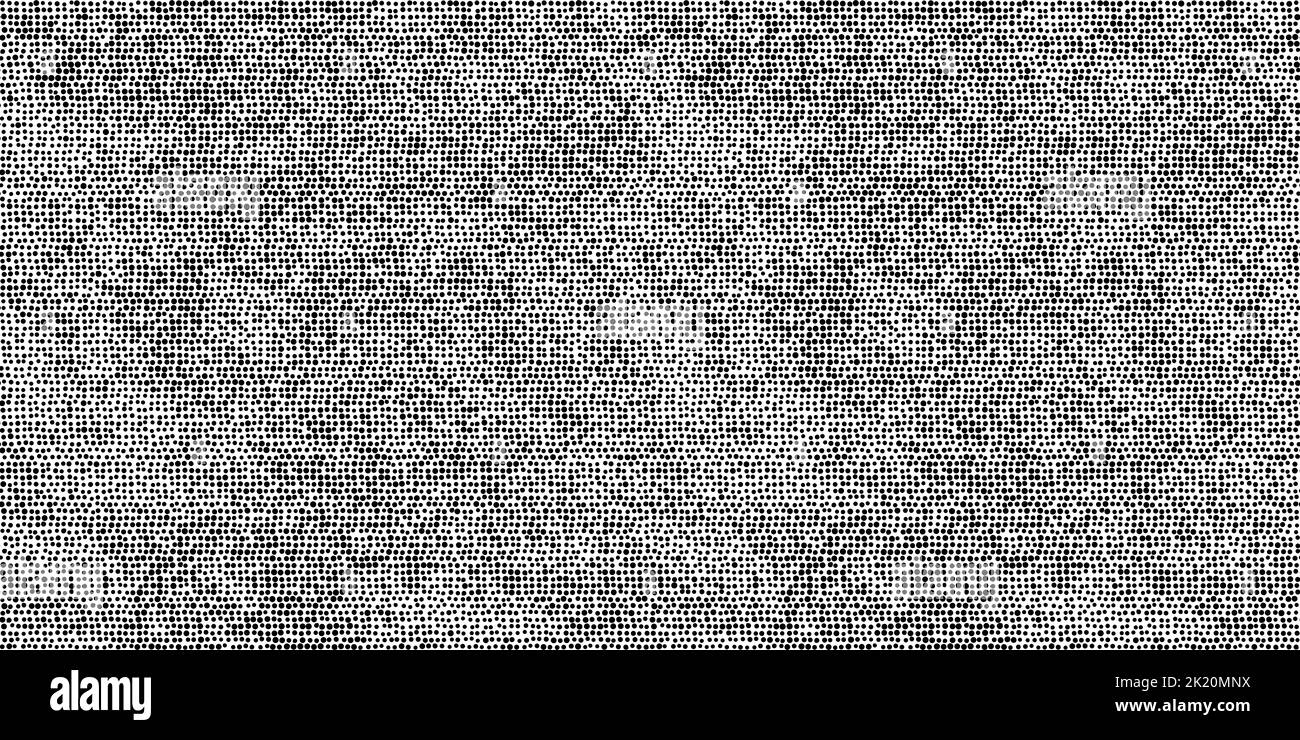Seamless vintage distressed halftone dot background pattern. Tileable grunge black and white printer ink raster dots texture overlay. Retro comic book Stock Photo