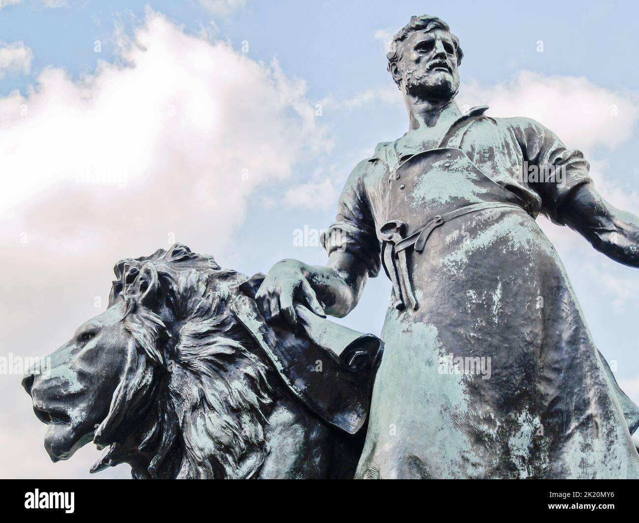 Bronze statues showing green bronze rust, outside Buckingham palace