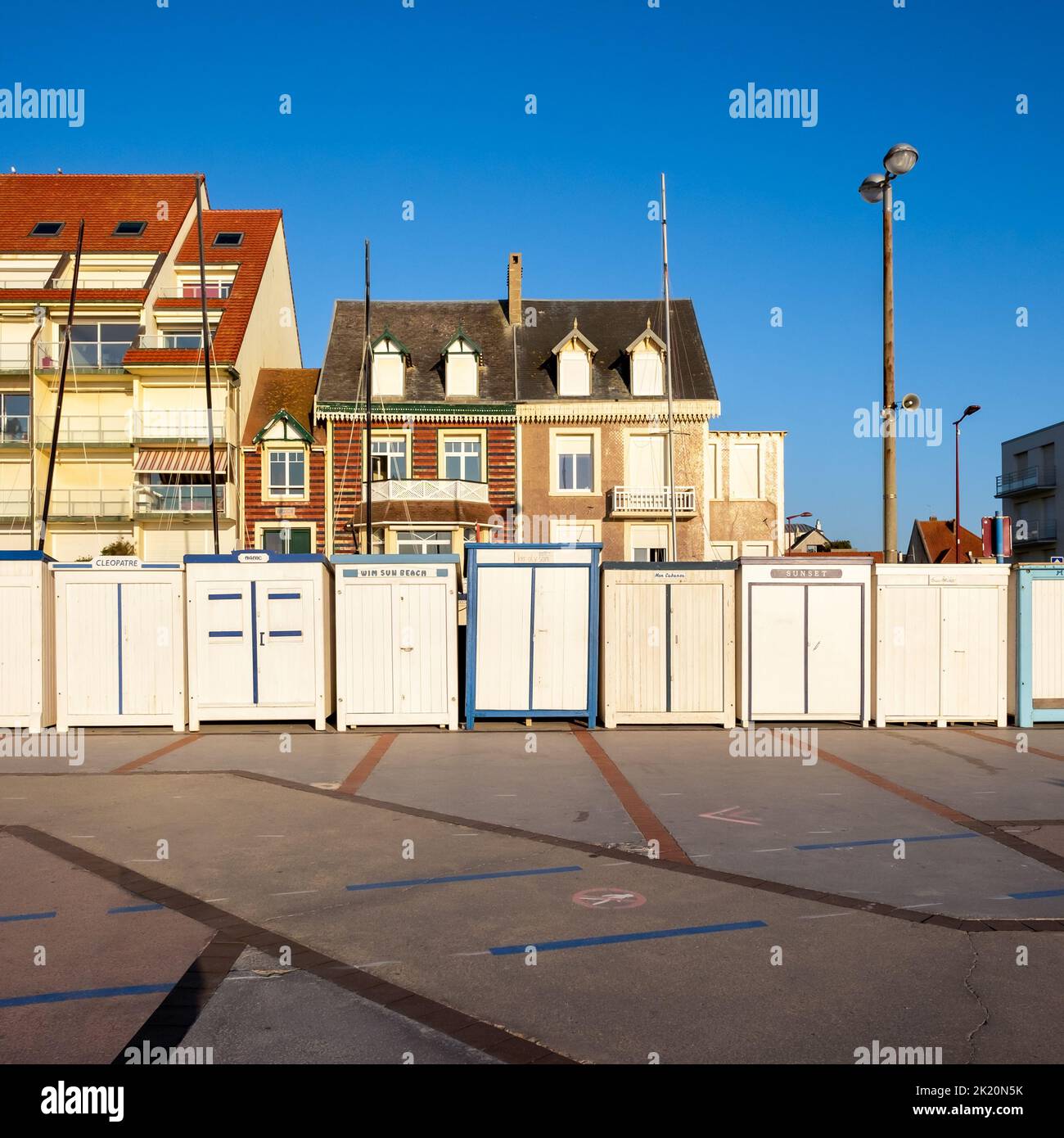 Beach huts on the seafront of Wimereux in France Stock Photo