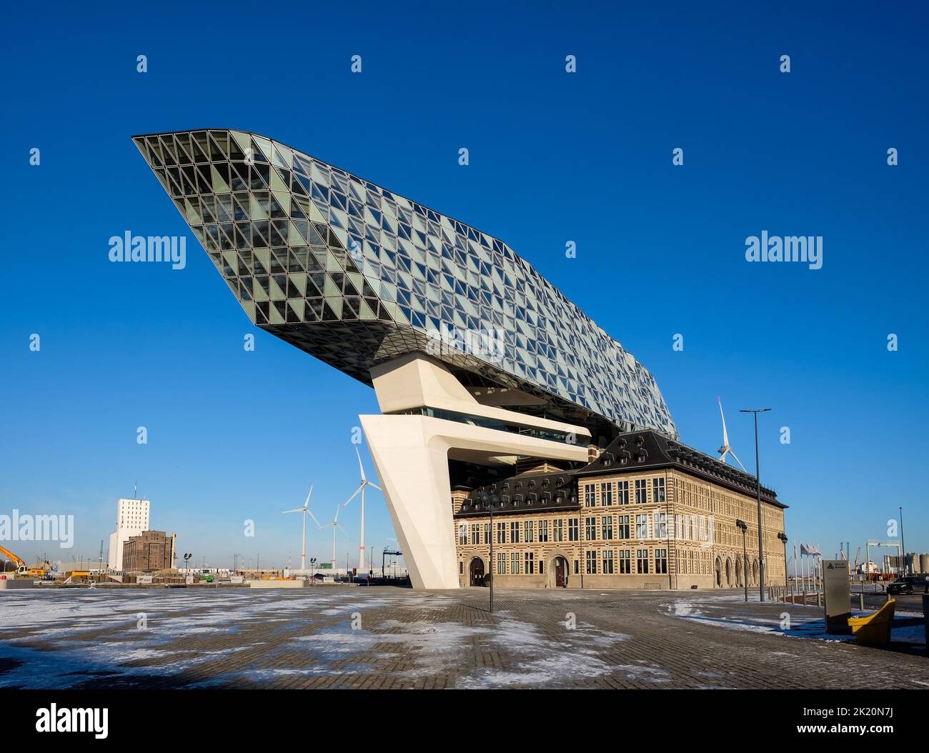 Antwerp, Belgium - 14 February 2021: the famous modern Port House building on a clear winter's day. Stock Photo