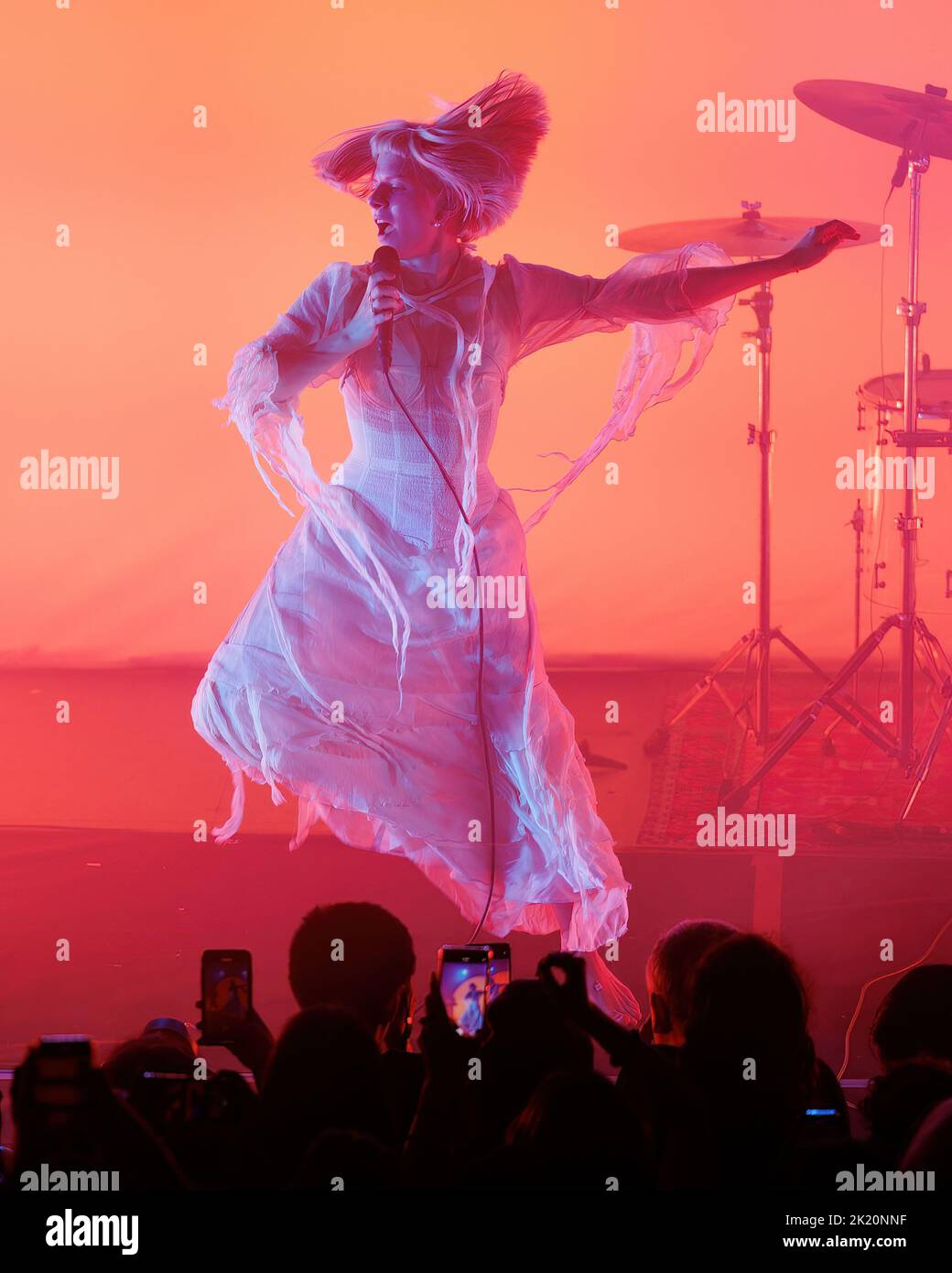 BARCELONA - SEP 12: Aurora (singer from Norway) performs on stage at Apolo on September 12, 2022 in Barcelona, Spain. Stock Photo