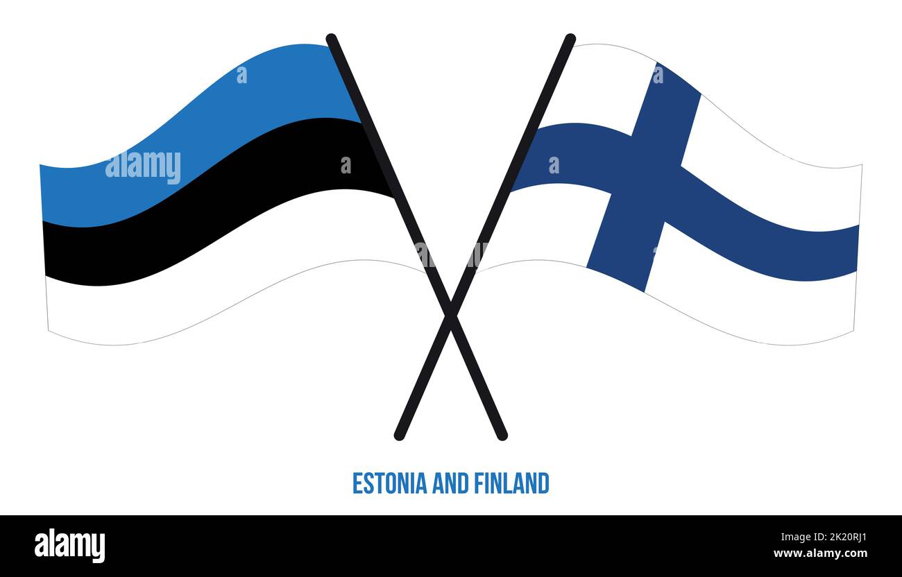 Estonia and Finland Flags Crossed And Waving Flat Style. Official