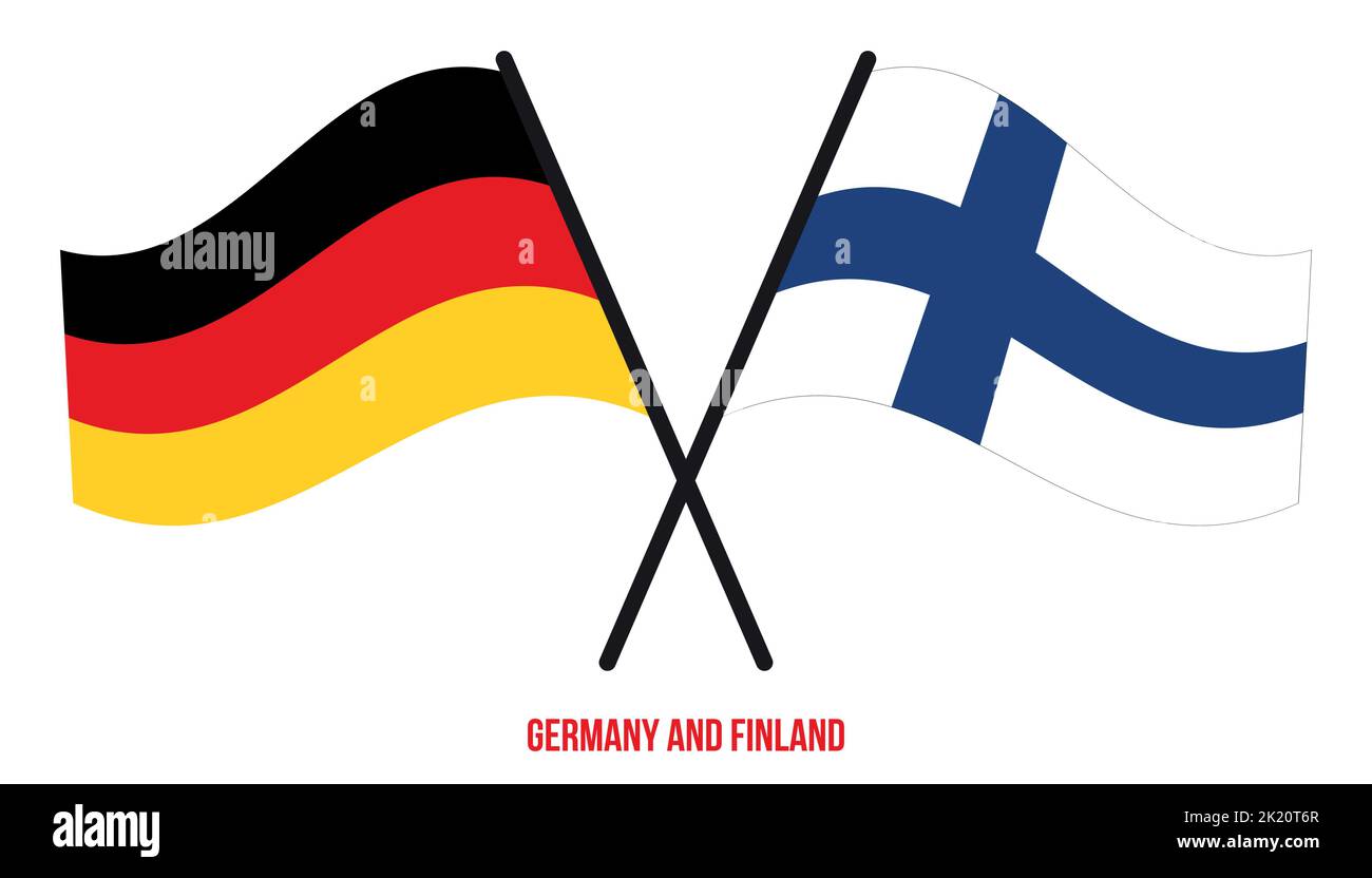 Germany and Finland Flags Crossed And Waving Flat Style. Official
