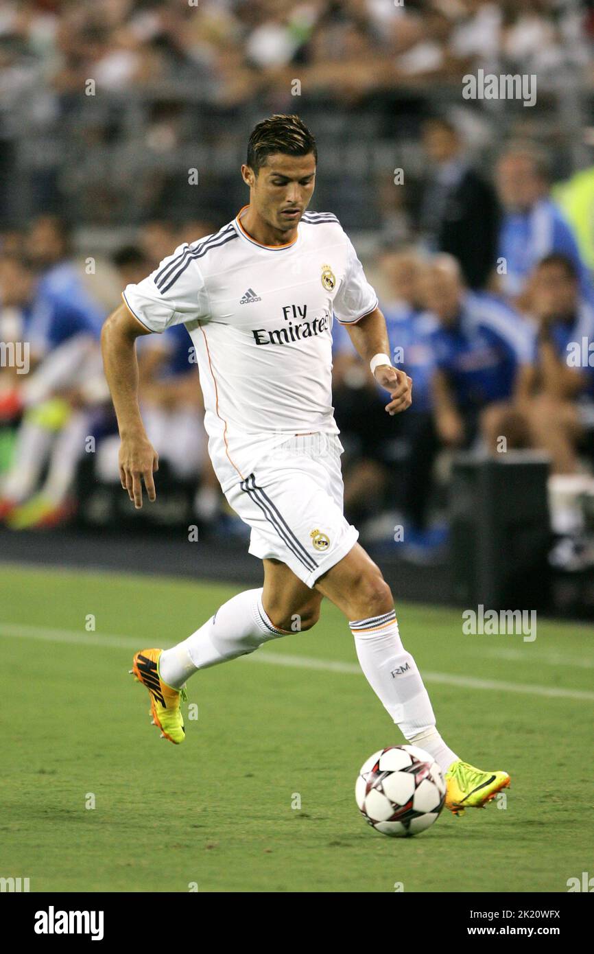 Pro soccer player Cristiano Ronaldo in action with his team Real Madrid. Stock Photo