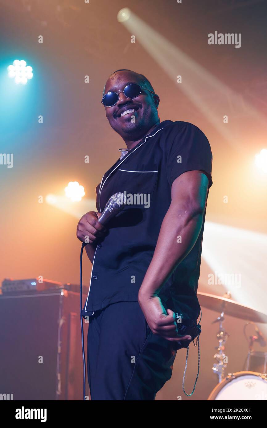 BARCELONA - SEP 9: Durand Jones and the Indications (soul band) perform on stage at Razzmatazz 2 on September 9, 2022 in Barcelona, Spain. Stock Photo