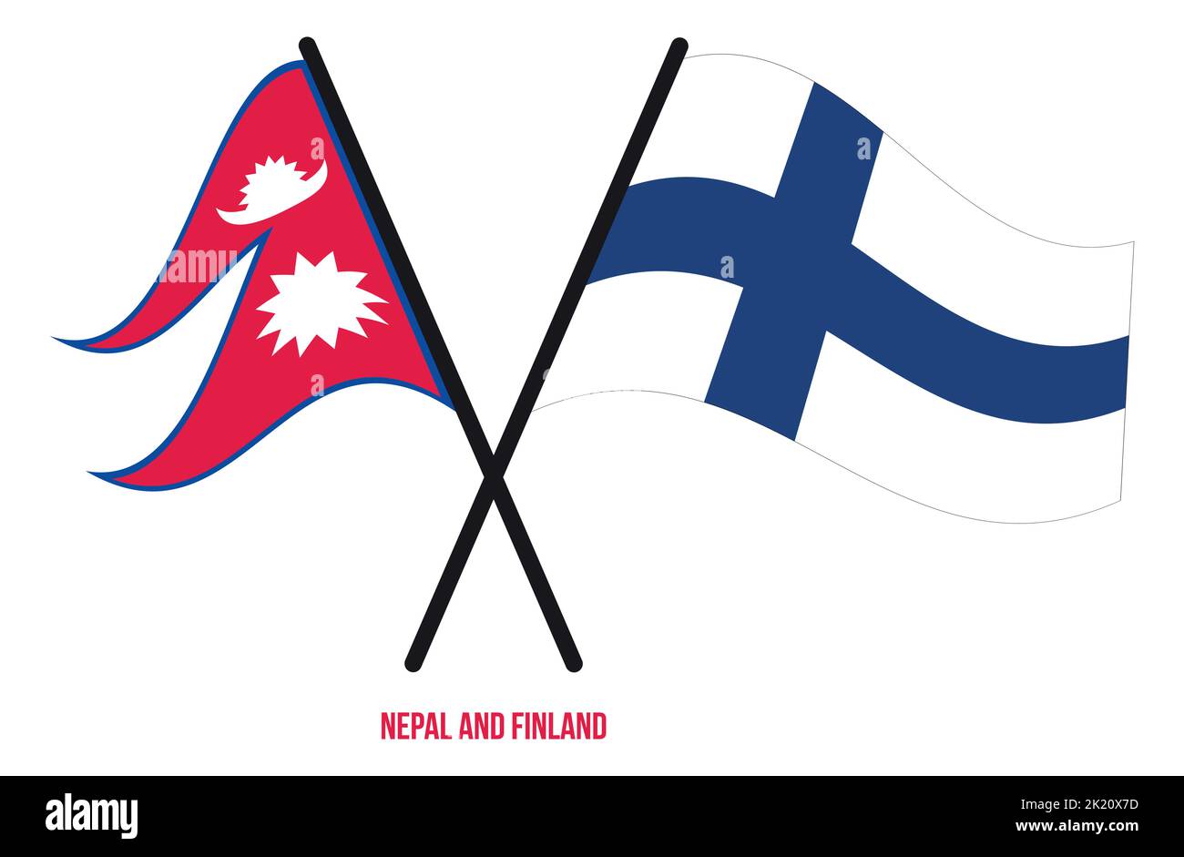 Nepal And Finland Flags Crossed And Waving Flat Style Official 