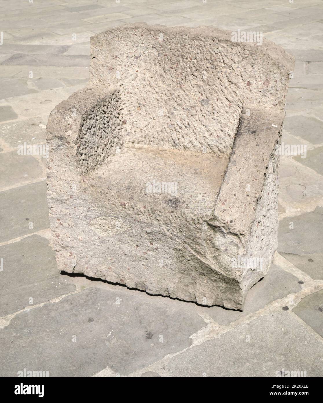 Brutalist Concrete Public Seating in the Courtyard Garden at the Palazzo Communale or Palazzo d'Accursio in Bologna Italy Stock Photo