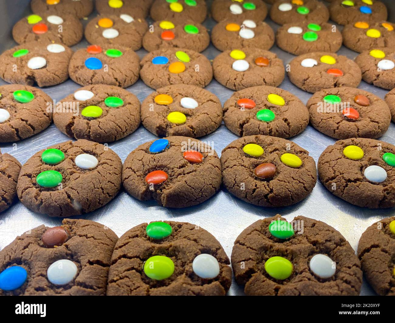 Cookies with colorful candies on them Stock Photo